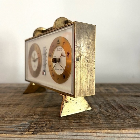 VTG Swiza brass alarm clock and barometer - Picture 3 of 8